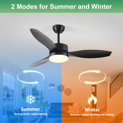 52 Inch Indoor And Outdoor Ceiling Fan With LED Selected Light Kit - Black