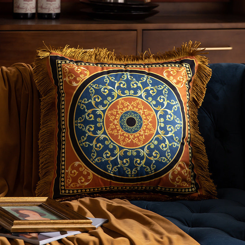 Pillow Sofa High-grade Sense Duplex Printing Tassel Waist Pillow