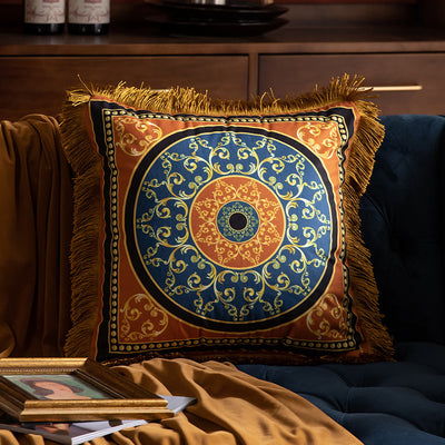 Pillow Sofa High-grade Sense Duplex Printing Tassel Waist Pillow