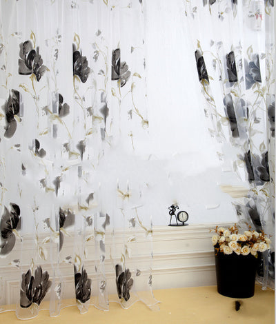 Curtain Curtain Gauze Ink Big Flower Partition