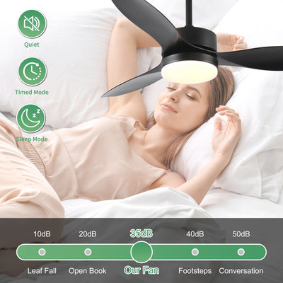 52 Inch Indoor And Outdoor Ceiling Fan With LED Selected Light Kit - Black