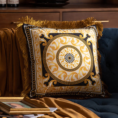 Pillow Sofa High-grade Sense Duplex Printing Tassel Waist Pillow