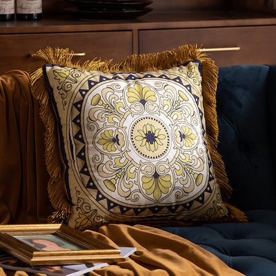 Pillow Sofa High-grade Sense Duplex Printing Tassel Waist Pillow