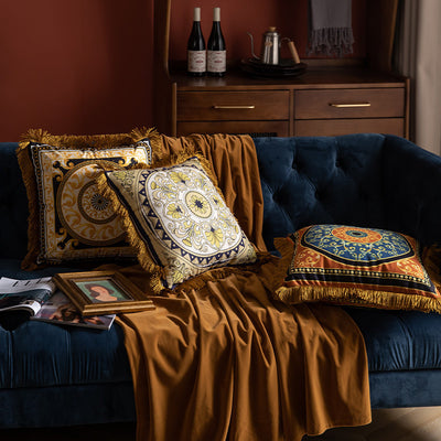 Pillow Sofa High-grade Sense Duplex Printing Tassel Waist Pillow