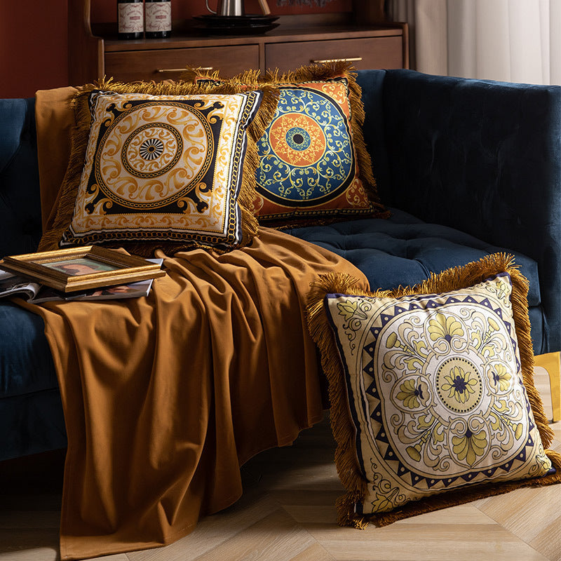 Pillow Sofa High-grade Sense Duplex Printing Tassel Waist Pillow