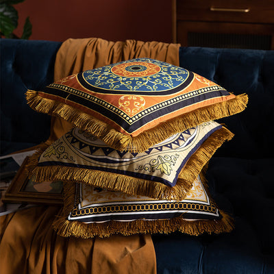 Pillow Sofa High-grade Sense Duplex Printing Tassel Waist Pillow