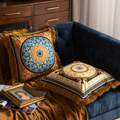Pillow Sofa High-grade Sense Duplex Printing Tassel Waist Pillow